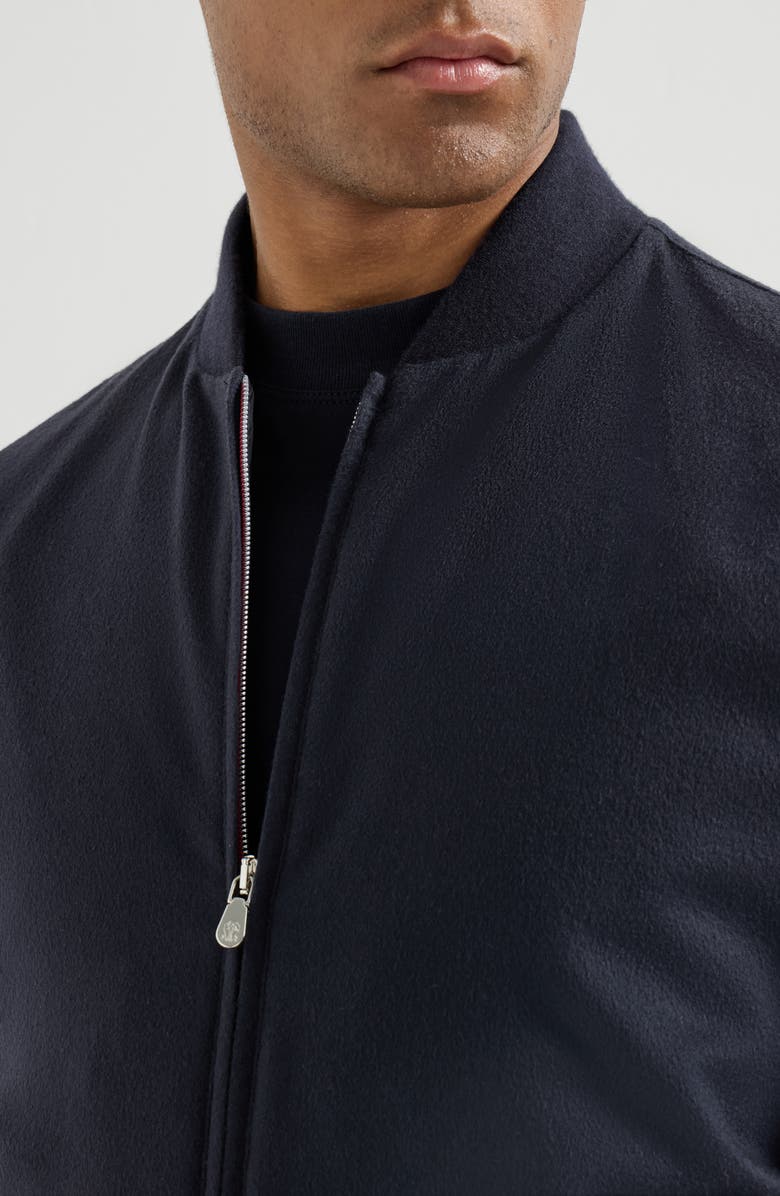 Brunello Cucinelli Lightweight cashmere flannel bomber jacket, Alternate, color, Navy Blue