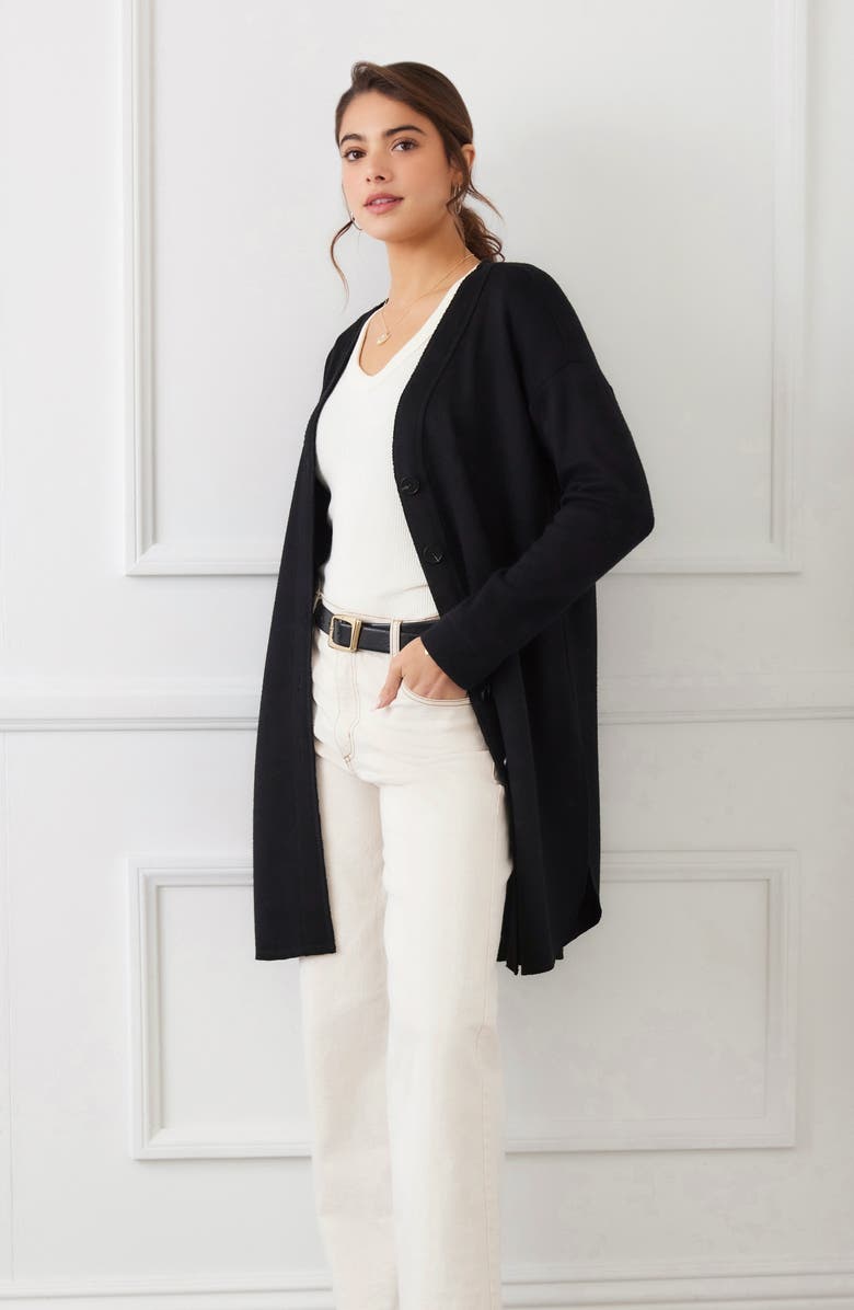 Karen Kane Shirttail Cardigan, Alternate, color, Black