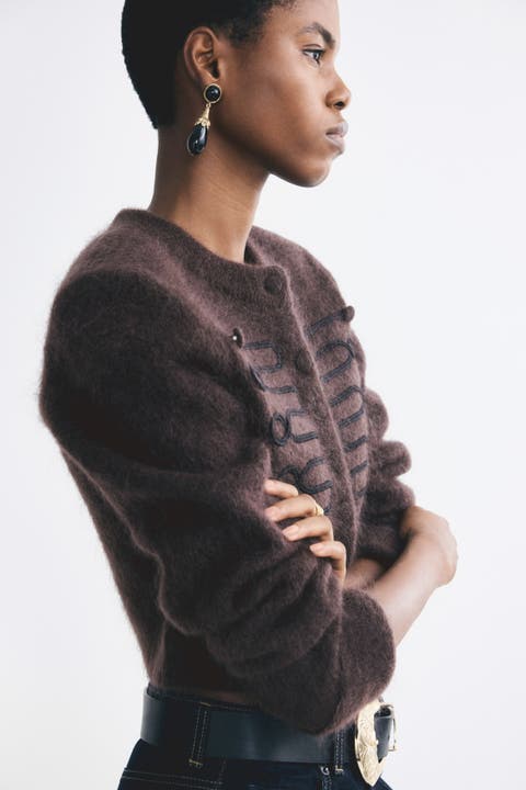Mohair-blend Cardigan With Shoulder Pads