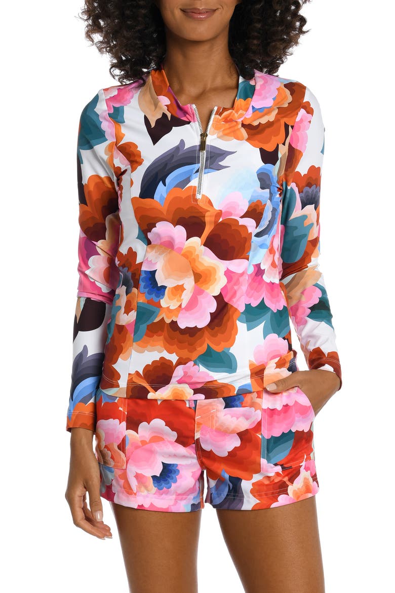 Floral Print Half-Zip Rashguard, Main, color, MULTI