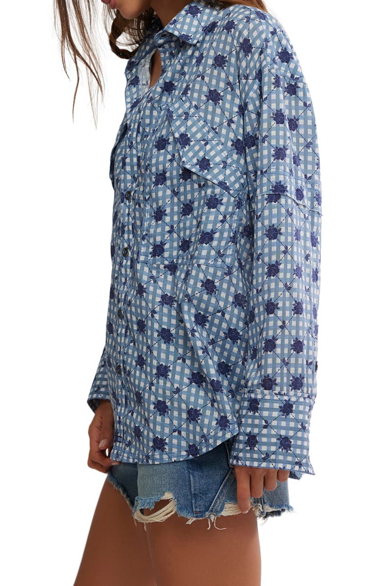 Free People Hidden Flower Button-Up Shirt, Alternate, color, Navy Combo