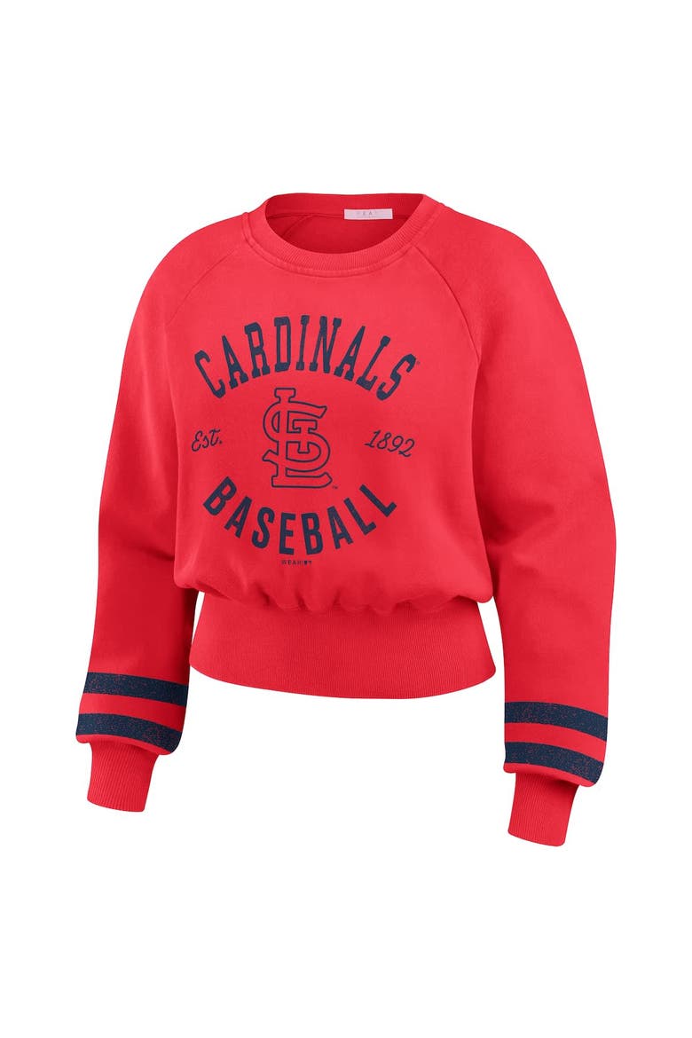 Women's WEAR by Erin Andrews  Red St. Louis Cardinals Vintage Washed Cropped Pullover Sweatshirt, Alternate, color, Red