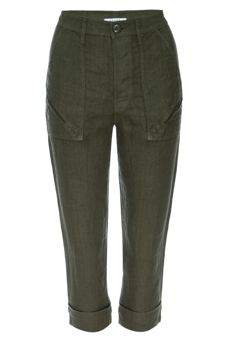 Le Beau High Waist Crop Linen Pants, Alternate, color, MILITARY