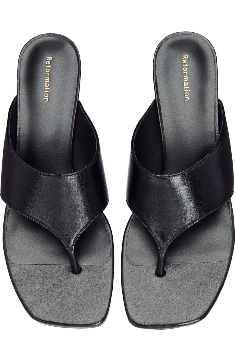 Reformation Sherlyn Wedge Thong Sandal, Alternate, color, Black Leather