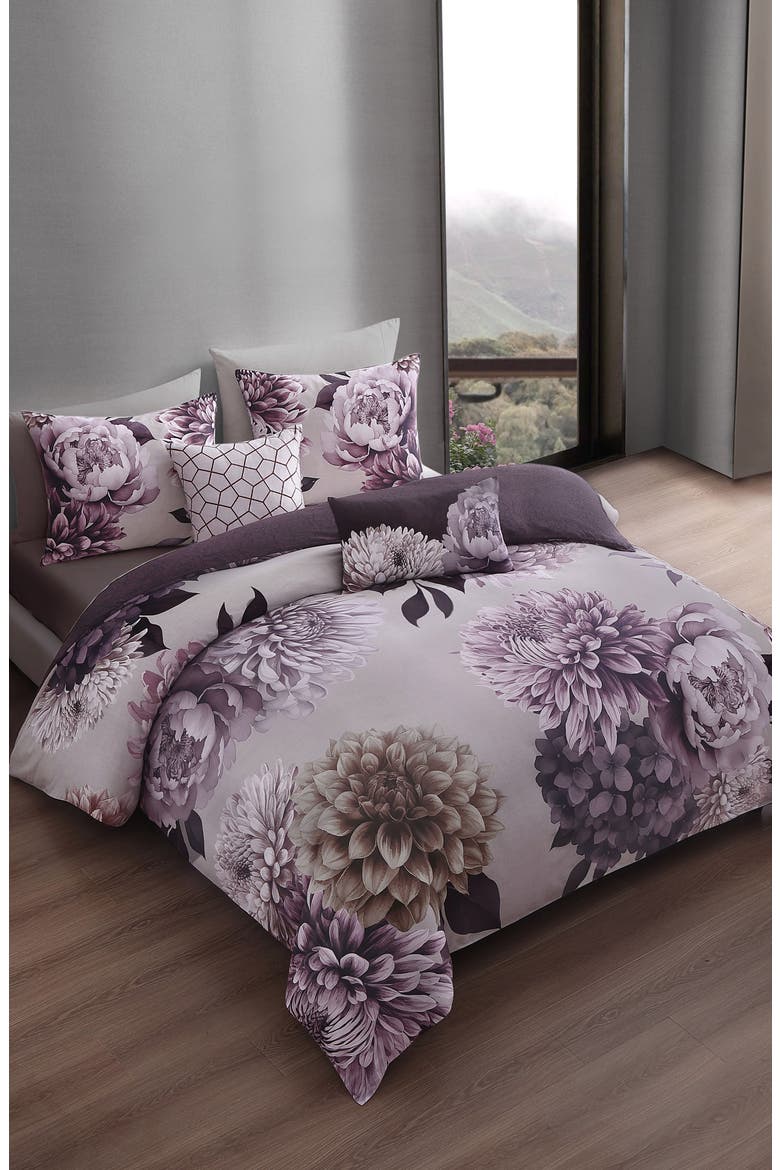 Plum Petal 5-Piece Reversible Comforter Set, Alternate, color, PURPLE