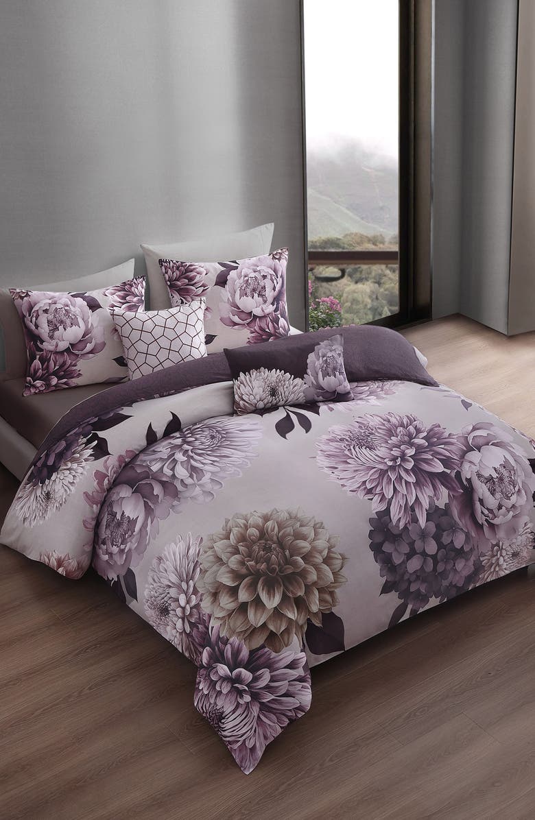 Bebejan Plum Petal 5-Piece Reversible Comforter Set, Alternate, color, Purple