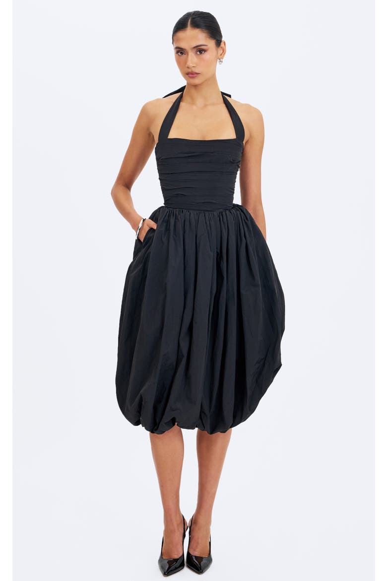 Veradis Taffeta Halter Bubble-Hem Midi Dress, Main, color, Black