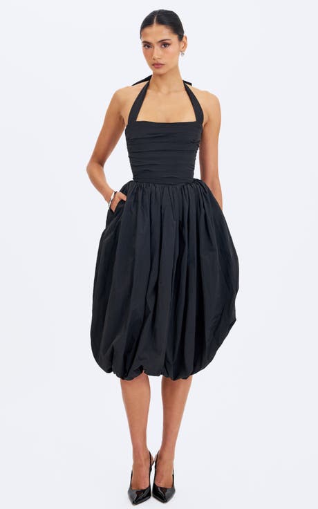 Veradis Taffeta Halter Bubble-Hem Midi Dress