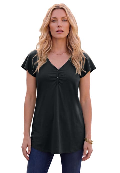 Plus Size Cotton Ultimate Flutter Sleeve Sweetheart Tee (Plus)