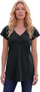 Roaman's Plus Size Cotton Ultimate Flutter Sleeve Sweetheart Tee