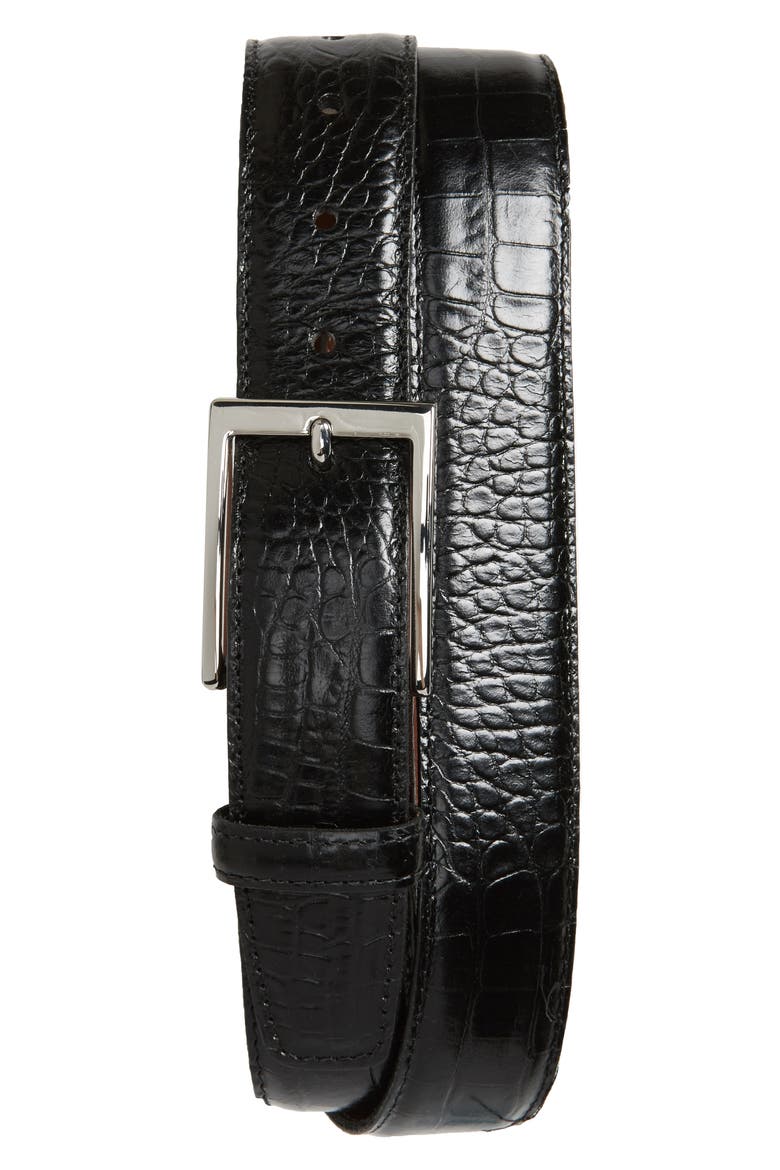Gator Grain Embossed Leather Belt, Main, color, BLACK