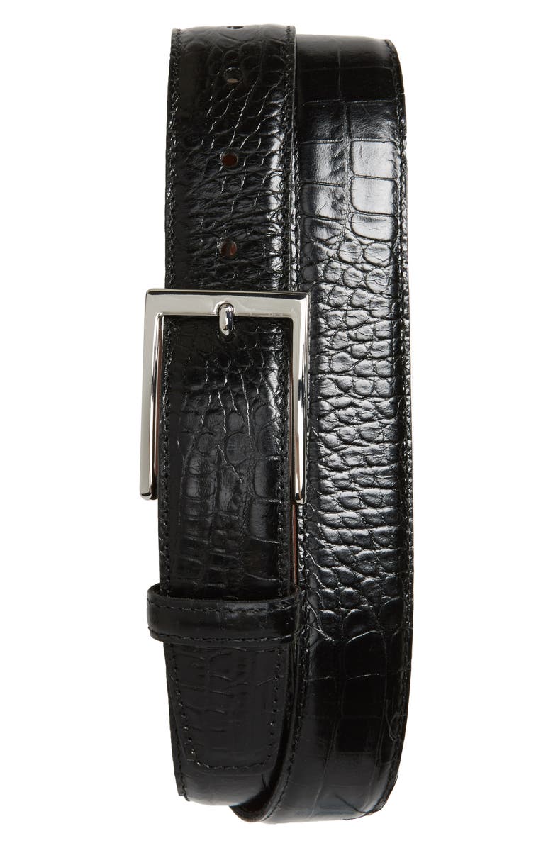 Torino Gator Grain Embossed Leather Belt, Main, color, Black