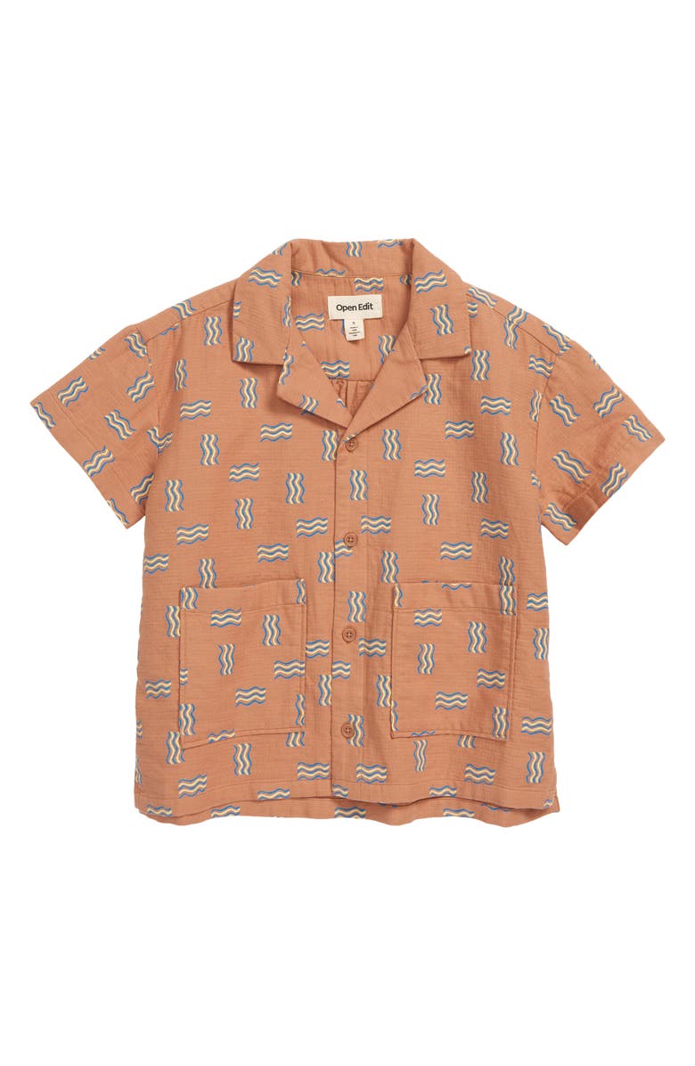 Open Edit Kids' Fun Short Sleeve Organic Cotton Camp Shirt, Main, color, 