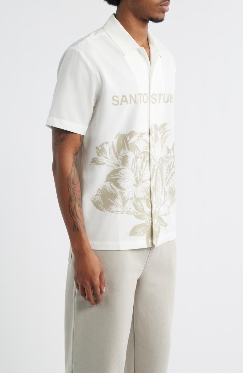 SANTO STUDIO Flower Graphic Button-Up Shirt, Alternate, color, White