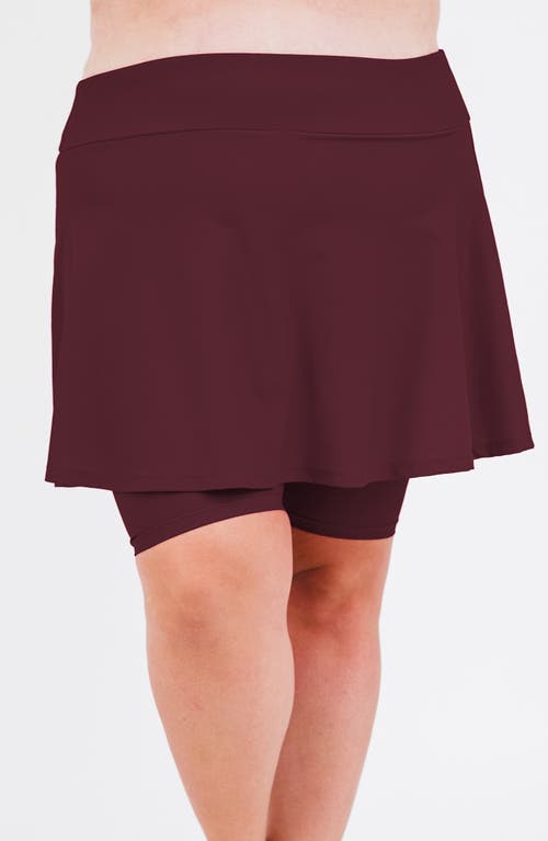 Calypsa Plus Size Midi Swim Skort With Bike Shorts In Burgundy