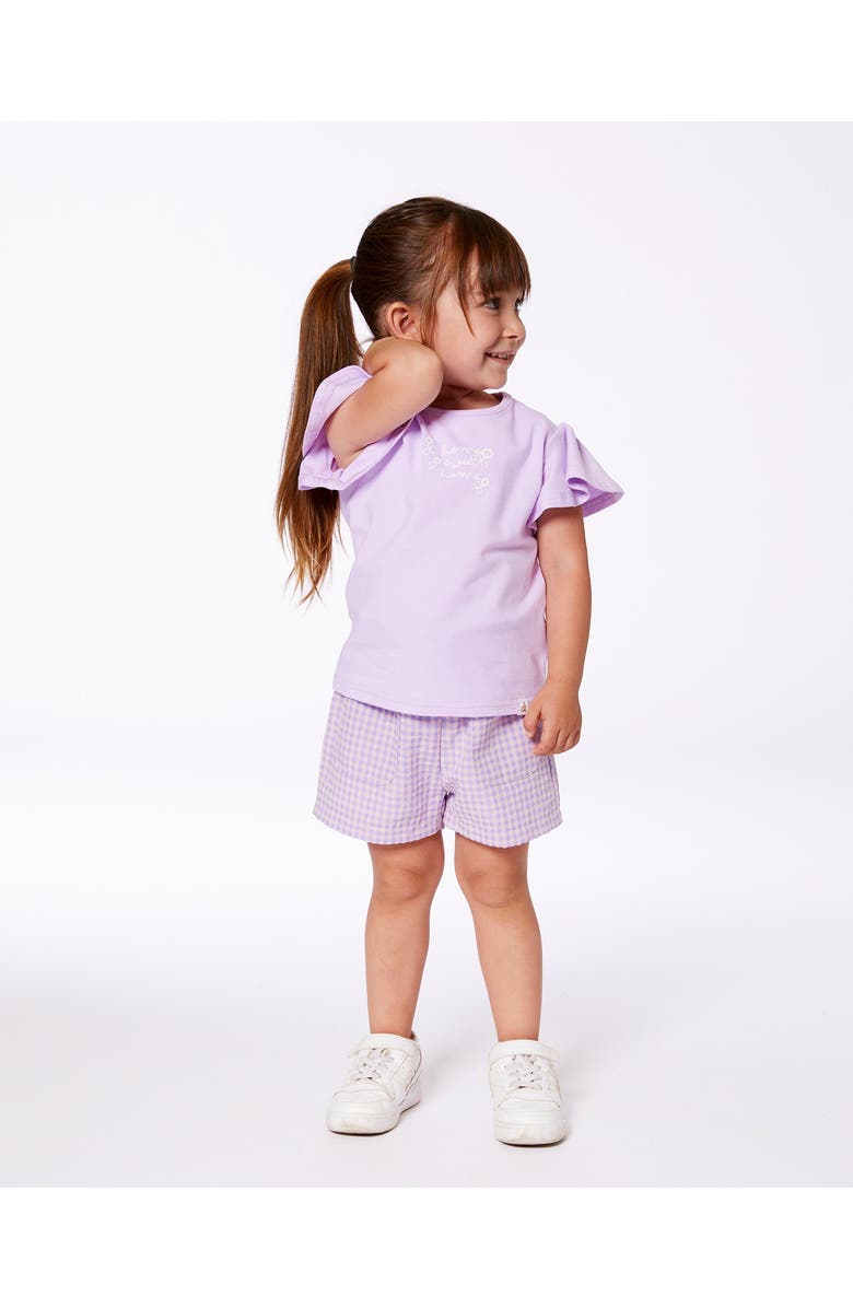 Deux par Deux Little Girl's Flutter Sleeve Top With Print Lilac, Alternate, color, Lilac
