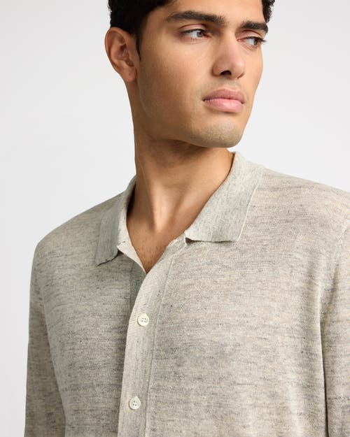 Onia Linen Long Sleeve Sweater Polo In Gray