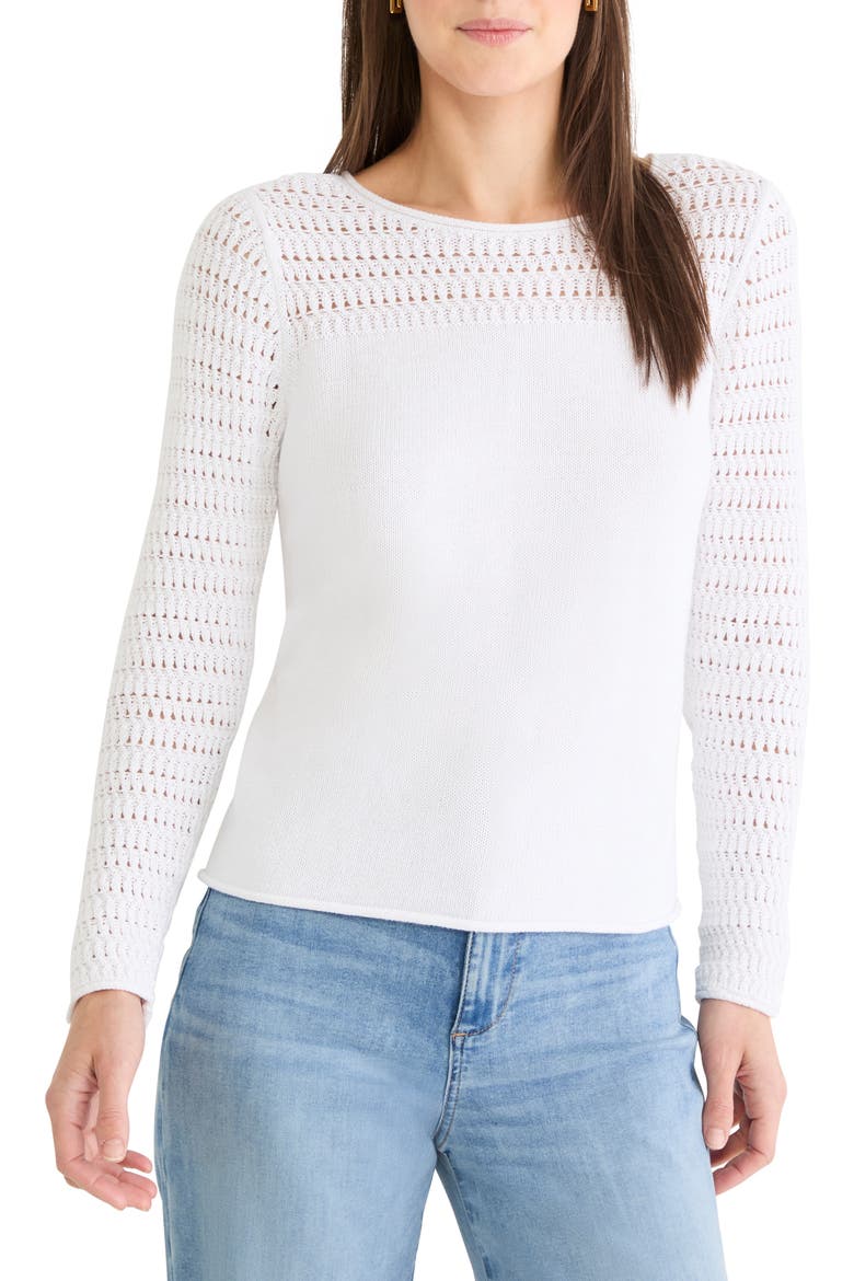 Placed Pointelle Cotton Blend Sweater, Main, color, PAPER WHITE