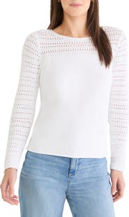 NIC+ZOE Placed Pointelle Cotton Blend Sweater