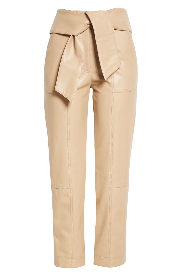 Jonathan Simkhai Tessa Tie Waist Faux Leather Crop Pants, Alternate, color, CAMEL