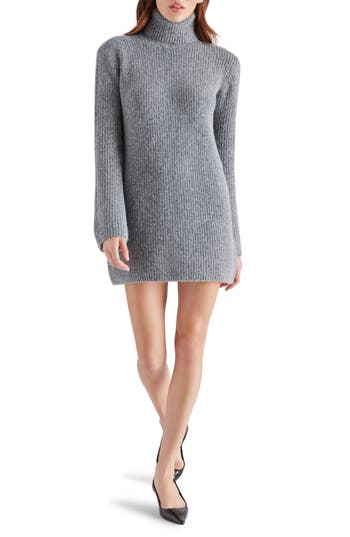 Steve Madden Abbie Long Sleeve Sweater Minidress In Gray