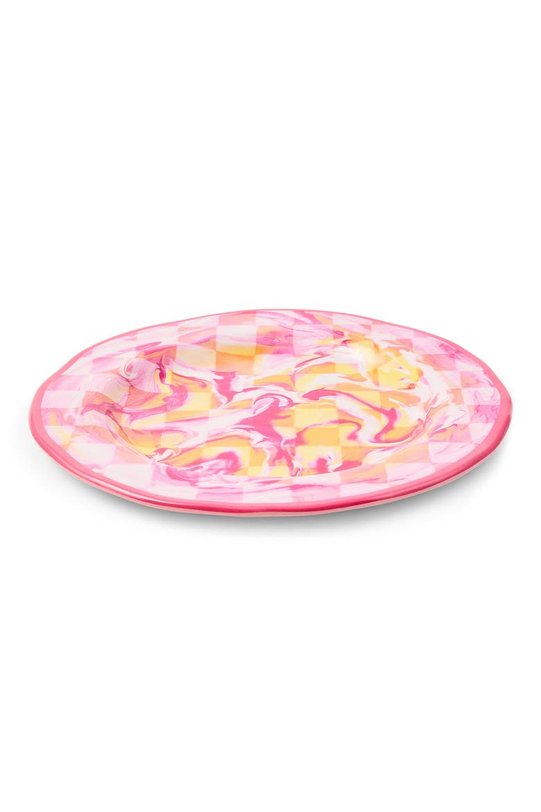 Set of 4 Pink Marble Check Melamine Dinner Plates, Alternate, color, PINK