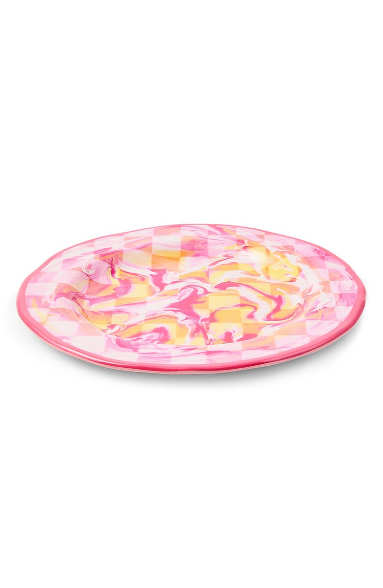 MACKENZIE CHILDS Set of 4 Pink Marble Check Melamine Dinner Plates, Alternate, color, Pink