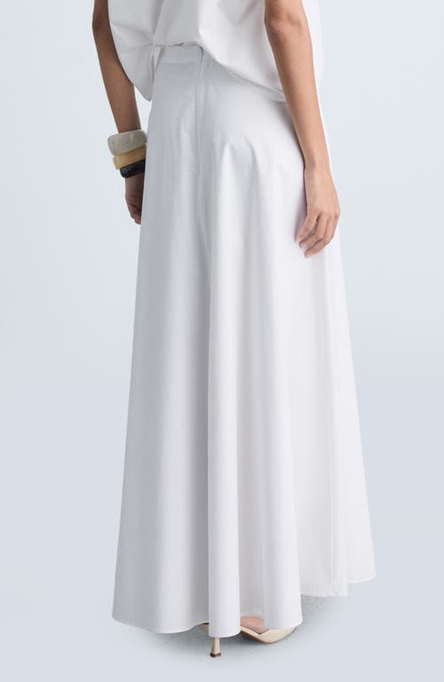 Mango Side Slit Cotton Midi Flare Skirt In White
