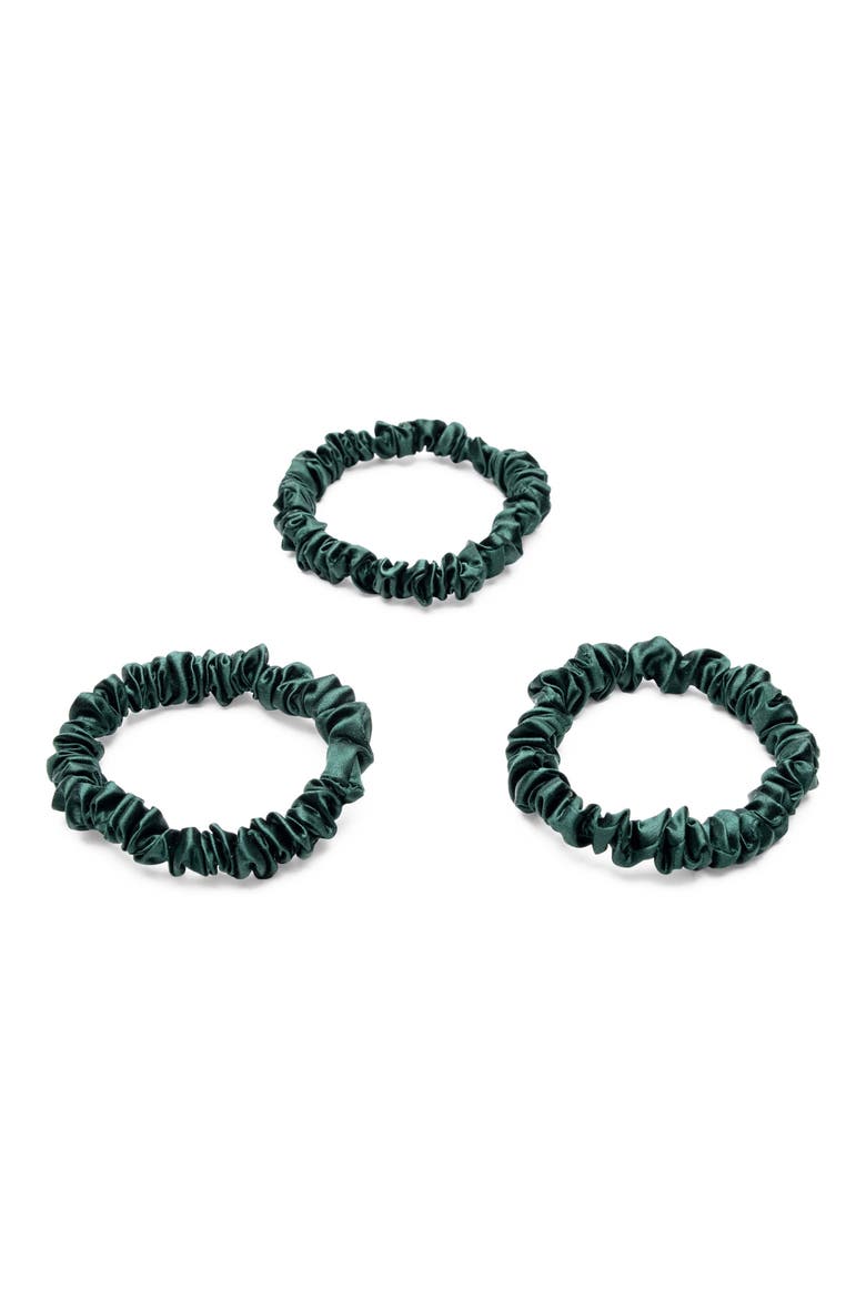3-Pack Skinny Silk Scrunchies, Main, color, EMERALD