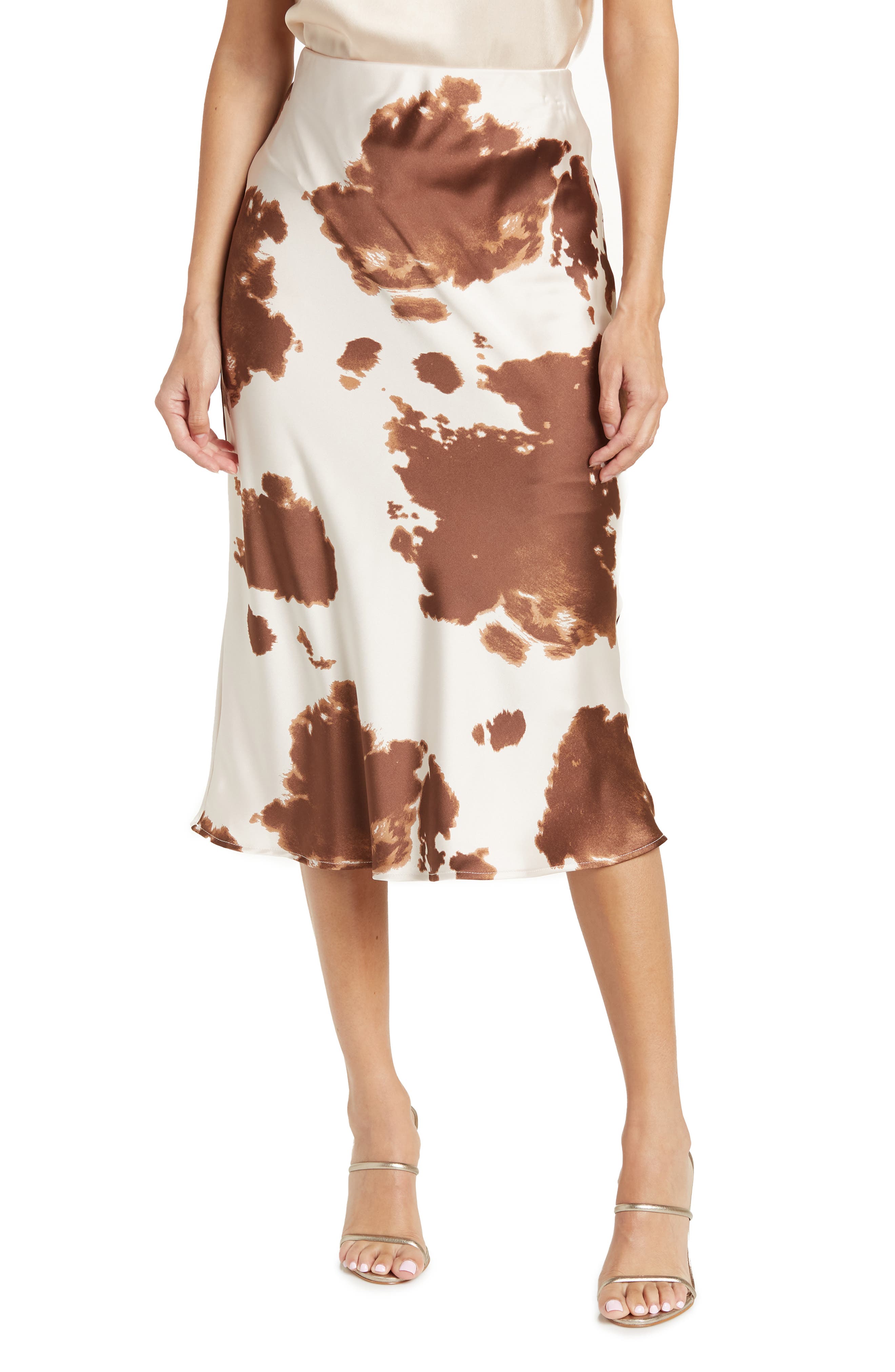 Satin Cow Print Midi Skirt - image 3