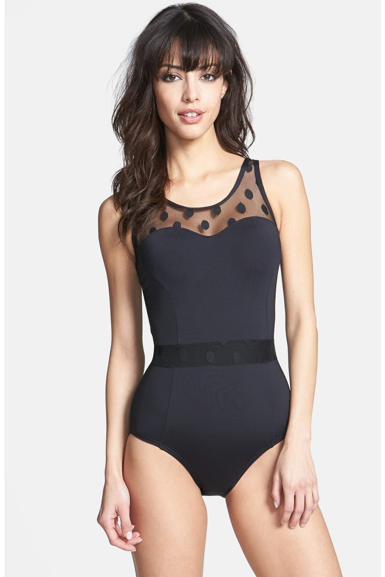 Betsy Johnson 'Retro Revival' One-Piece Swimsuit, Main, color, BLACK