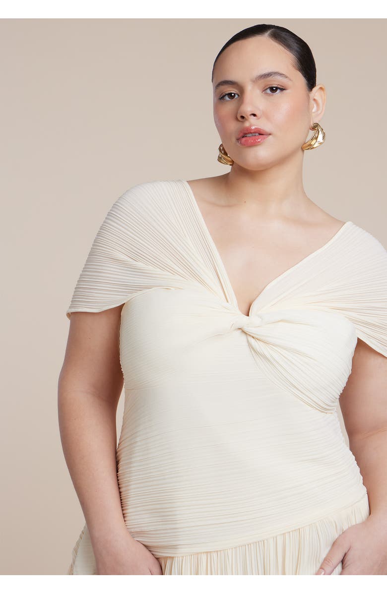 ELOQUII Twist Detail Pleated Chiffon Dress, Alternate, color, Coconut Milk
