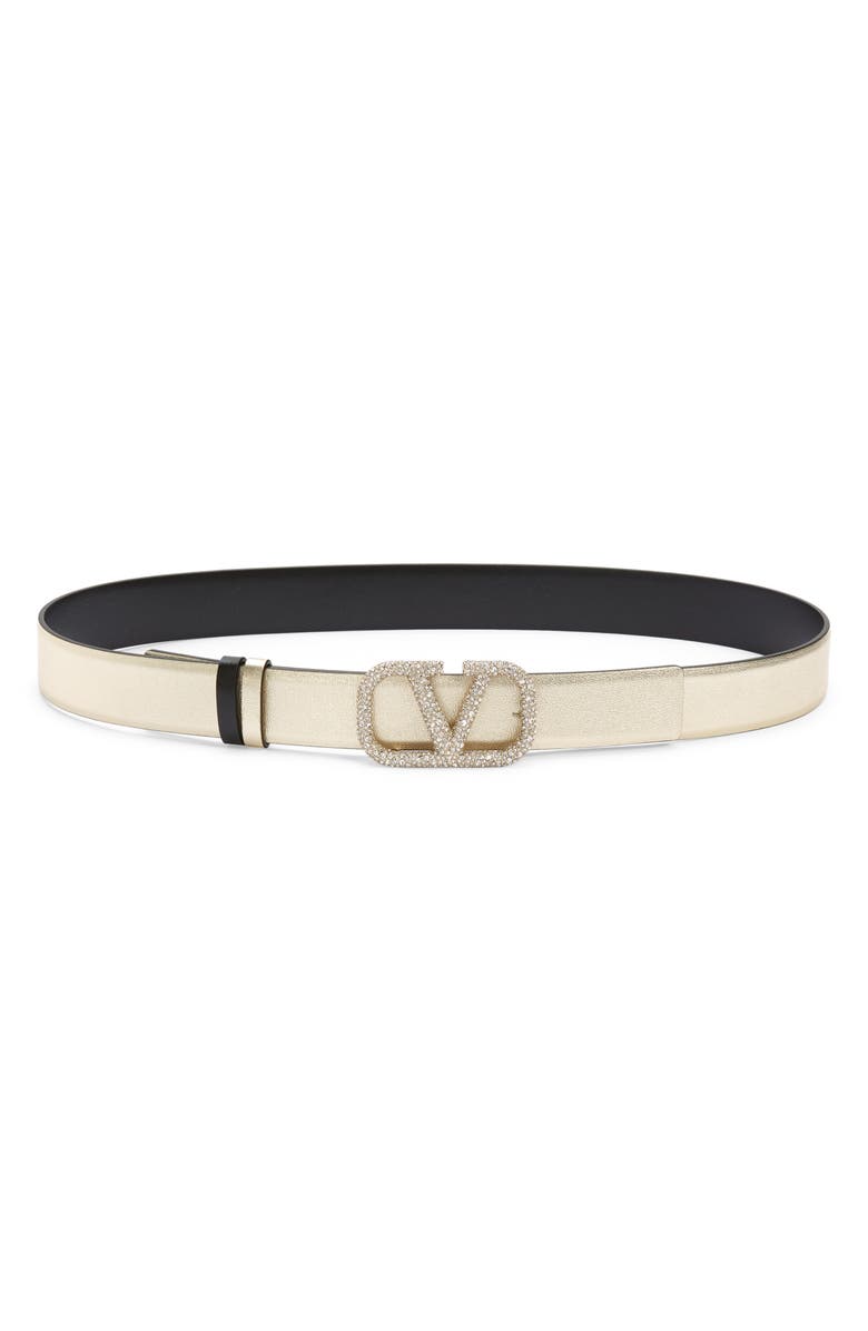 Valentino Garavani VLOGO Crystal Embellished Buckle Reversbile Leather Belt, Main, color,