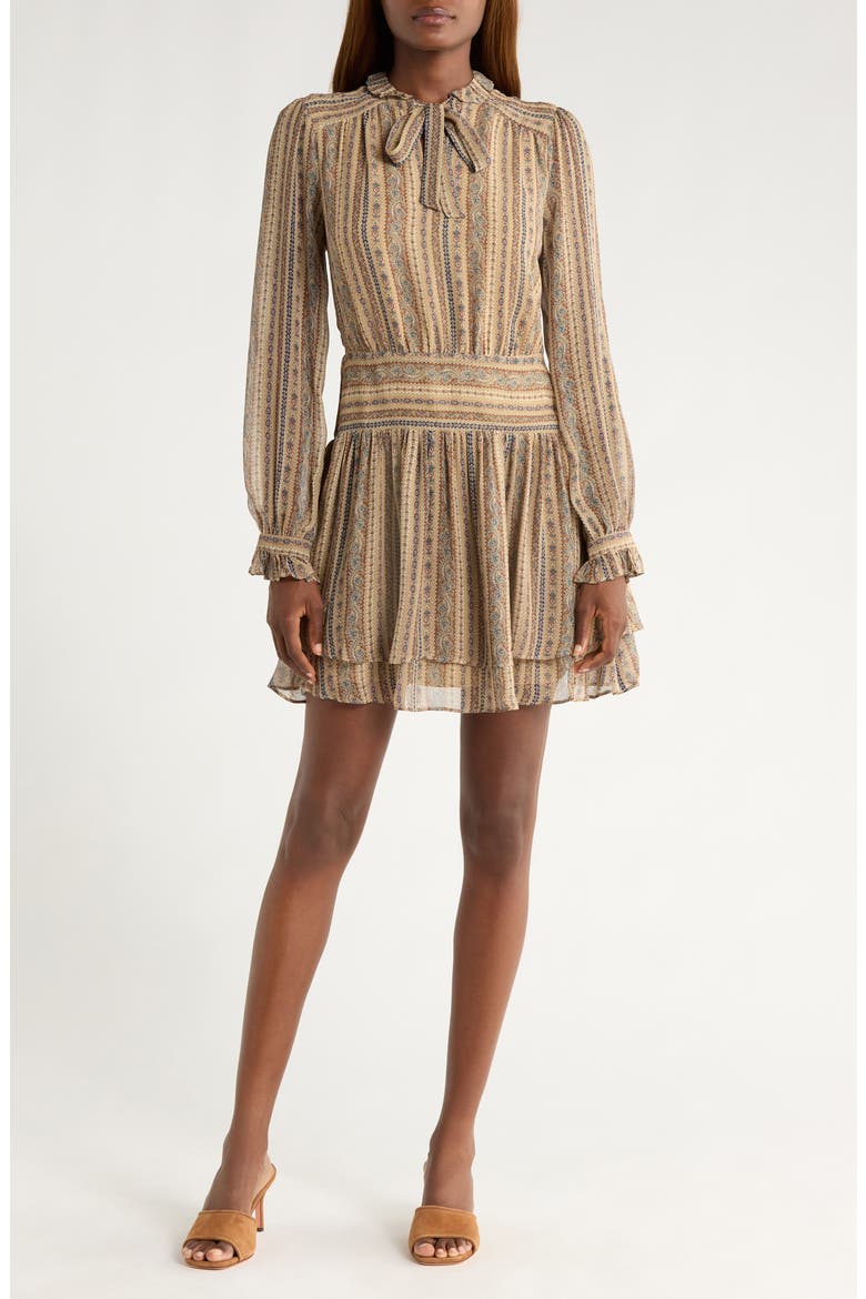 Nantes Mixed Print Long Sleeve Silk Chiffon Dress, Main, color, BROWN MULTI