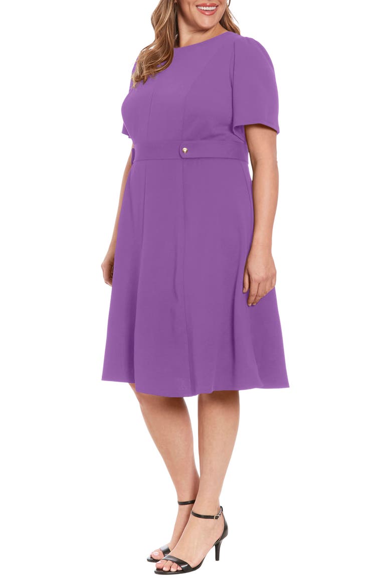 Short Sleeve Fit & Flare Midi Dress, Alternate, color, DEEP LAVENDER
