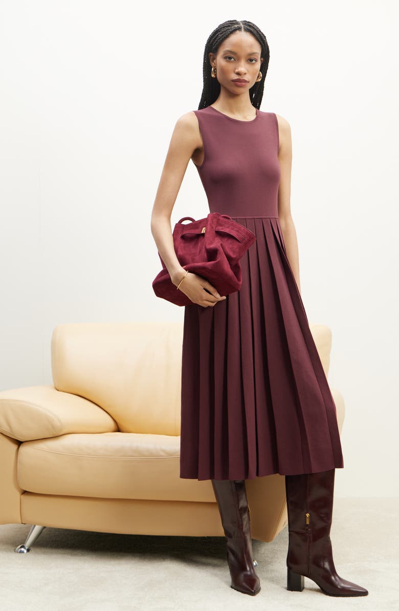 Nordstrom Sleeveless Pleated Sweater Dress, Alternate, color, Burgundy Royale