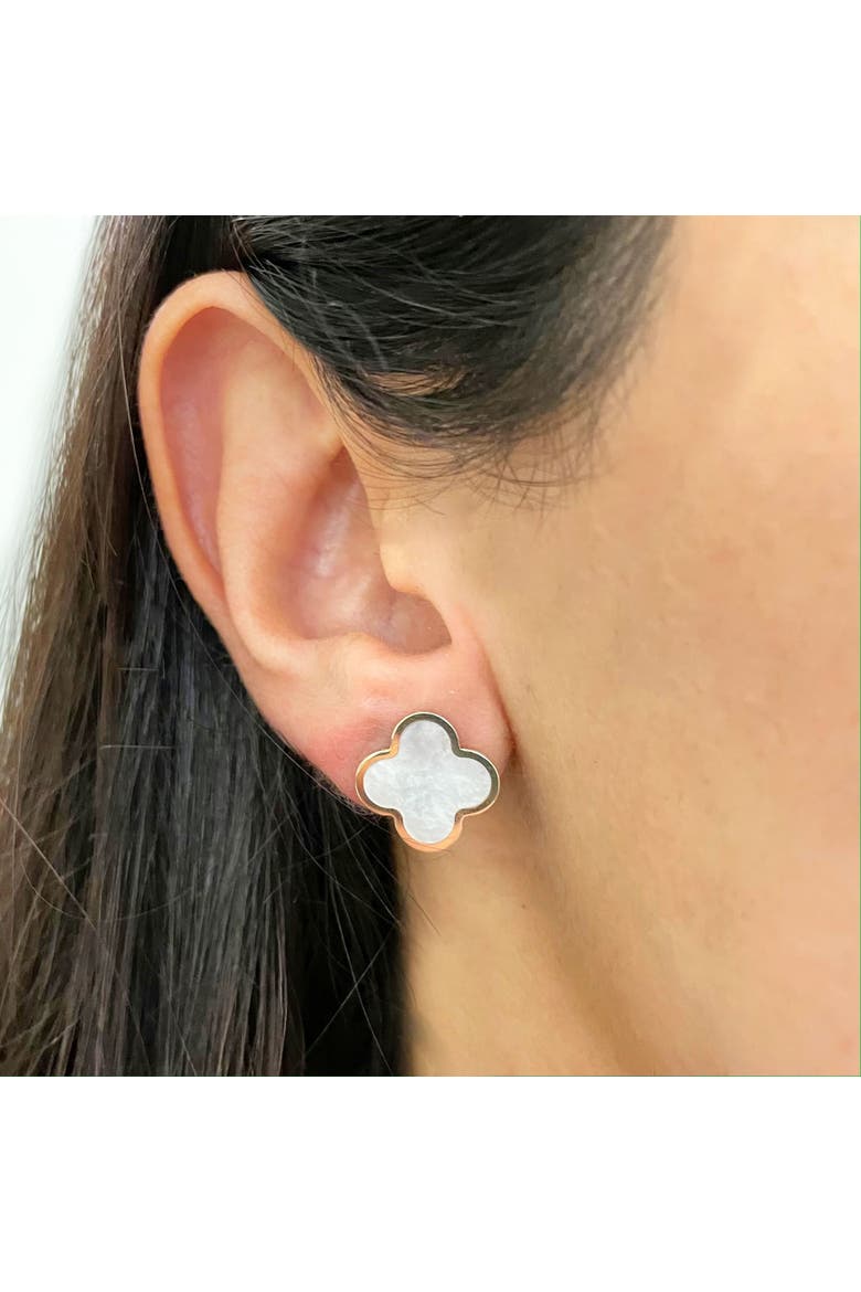 Large Mother of Pearl Clover Stud Earrings, Alternate, color, Mother of Pearl