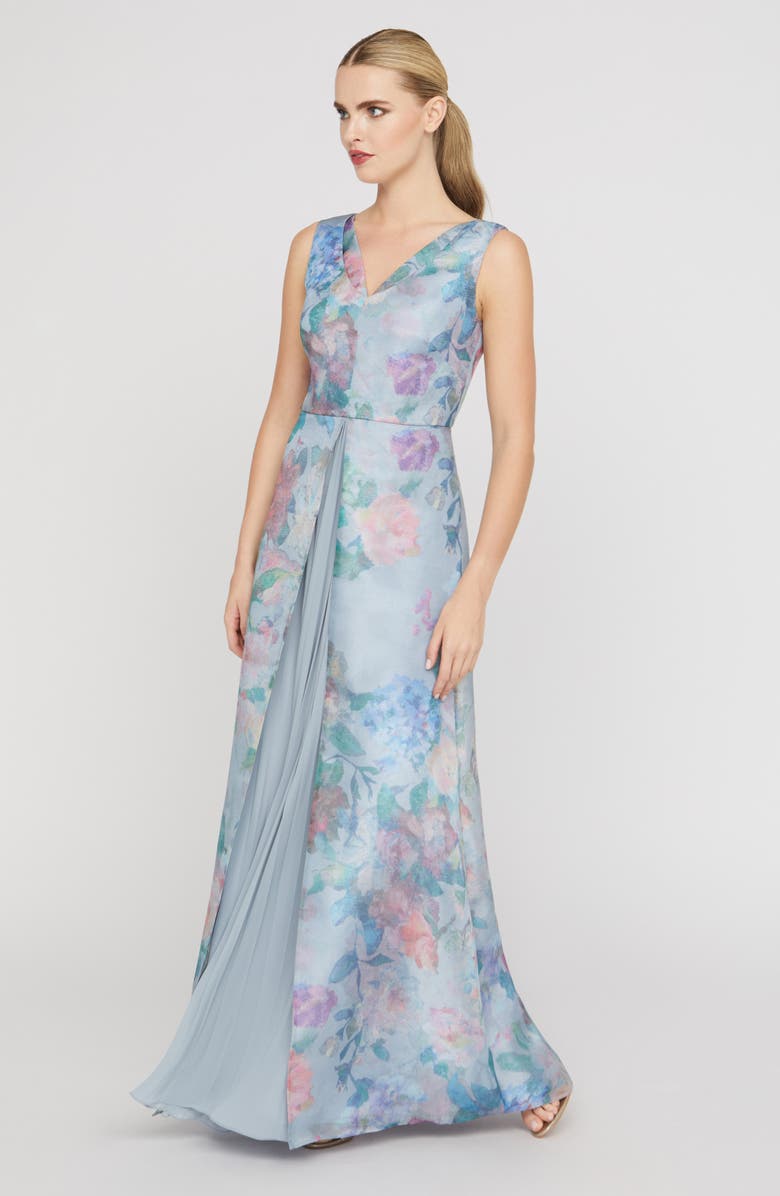 Kay Unger Merida Floral Print Sleeveless Gown, Alternate, color, Spring Mist