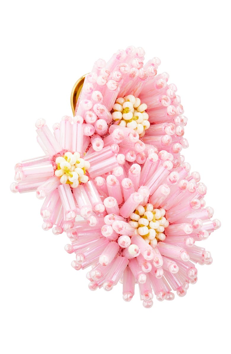 Oscar de la Renta Beaded Pompom Flower Clip-On Earrings, Alternate, color, Lily