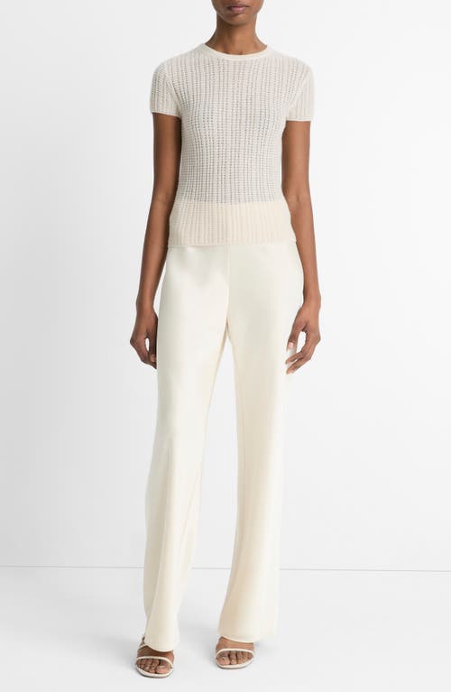 Vince Waffle Knit Short Sleeve Crew Neck Top In White Sand In White Sand