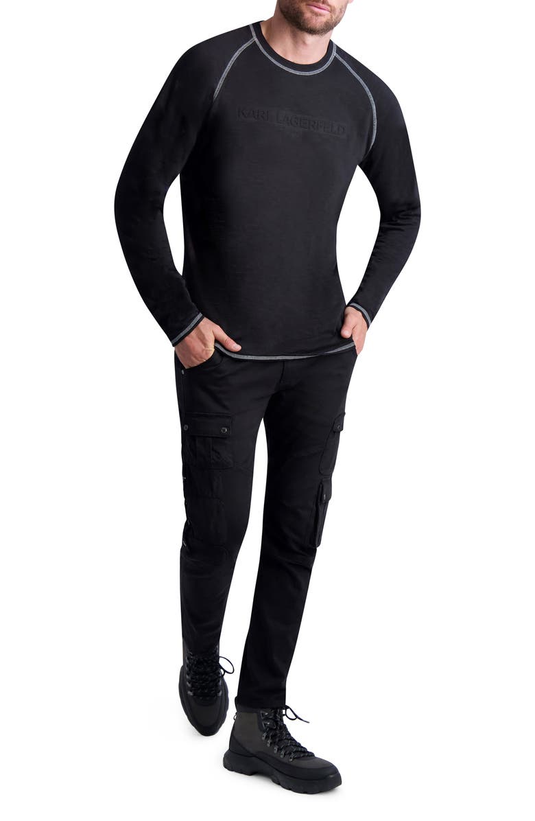 KARL LAGERFELD PARIS Embossed Logo Long Sleeve Cotton T-Shirt, Alternate, color, 