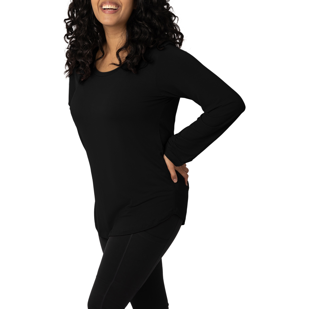 Kindred Bravely Bamboo Nursing & Maternity Long Sleeve T-shirt In Black In Black