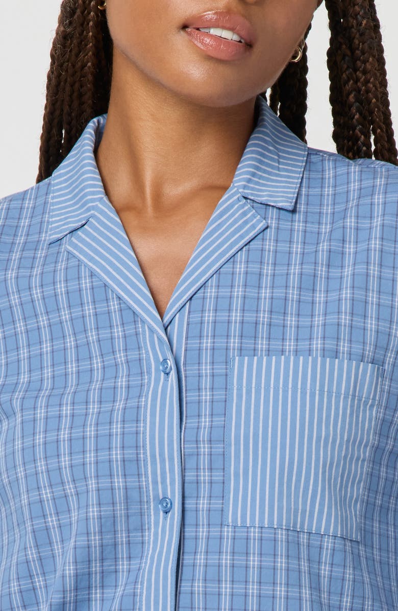 Florence by Mills Micro Plaid Crop Stretch Cotton Button-Up Shirt, Alternate, color, Vintage Blue Plaid