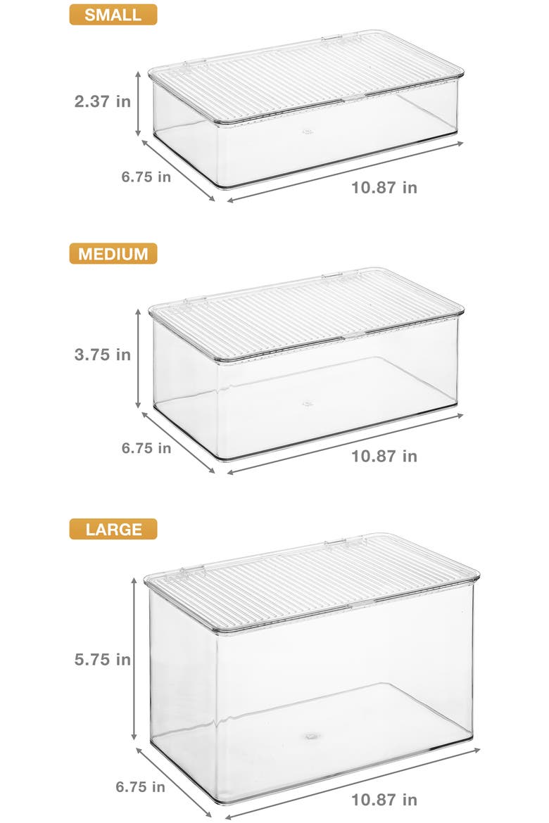 Set of 3 Hinged Lid Storage Bins, Alternate, color, CLEAR