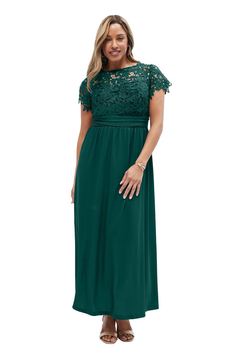 Jessica London Lace Maxi Dress, Main, color, Emerald Green