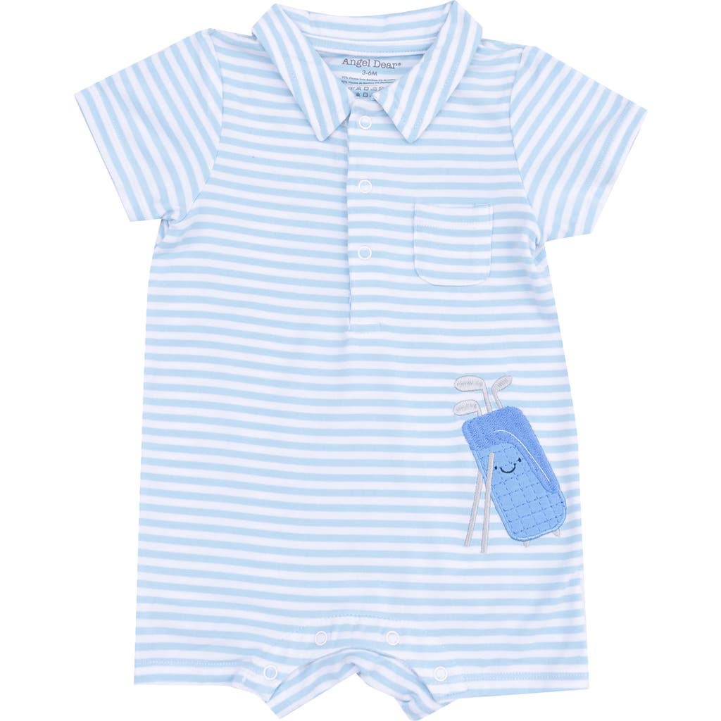 Angel Dear Stripe Golf Embroidered Polo Romper In Blue