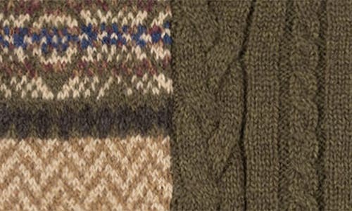 Polo Ralph Lauren Charles Bear Patchwork Wool Blend Scarf In Green
