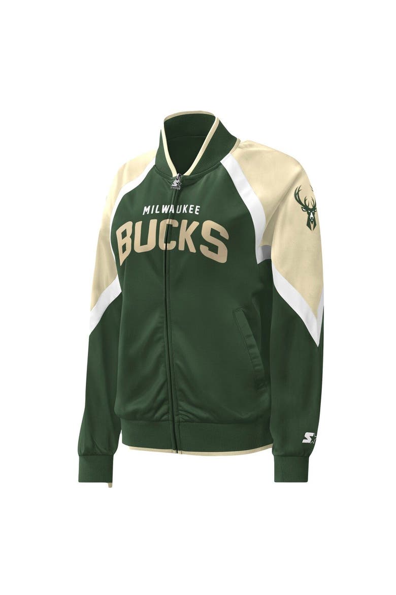 Women's Starter Hunter Green Milwaukee Bucks Slam Dunk Raglan Full-Zip Track Jacket, Alternate, color, Hunter Green