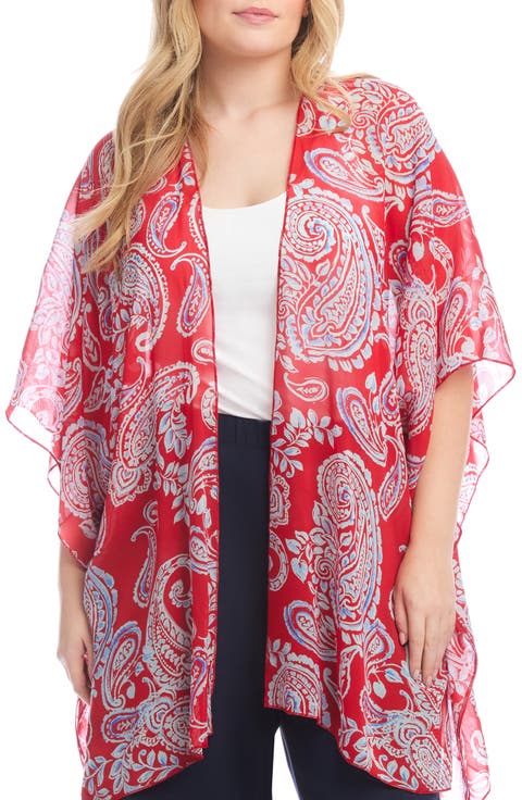 Paisley Print Open Front Jacket (Plus)