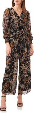 Vince Camuto Paisley Long Sleeve Chiffon Jumpsuit